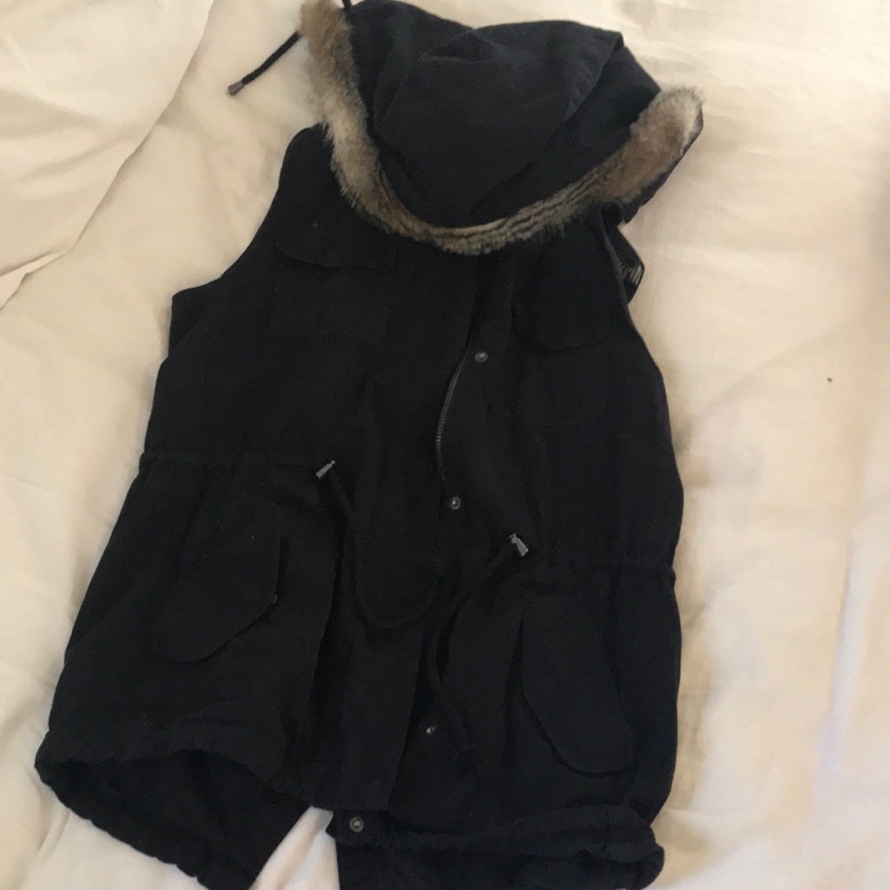 Velvet brand cotton vest with faux fur lined hood